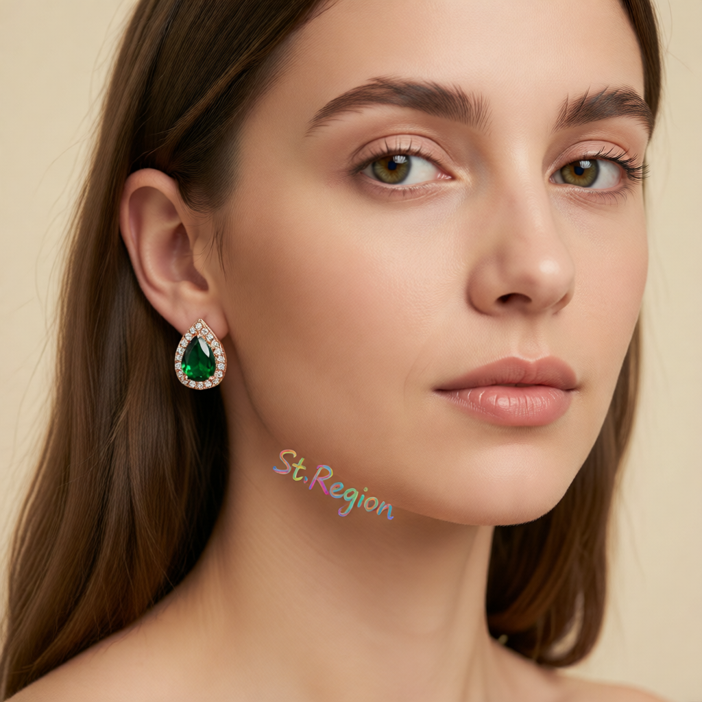 Green Crystal & Cubic Zirconia 18K Rose Gold-Plated Halo Teardrop Stud Earrings