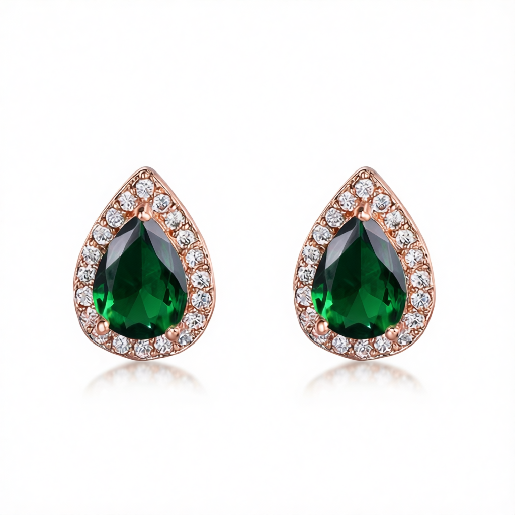 Green Crystal & Cubic Zirconia 18K Rose Gold-Plated Halo Teardrop Stud Earrings