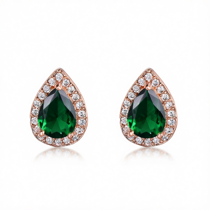 Green Crystal & Cubic Zirconia 18K Rose Gold-Plated Halo Teardrop Stud Earrings