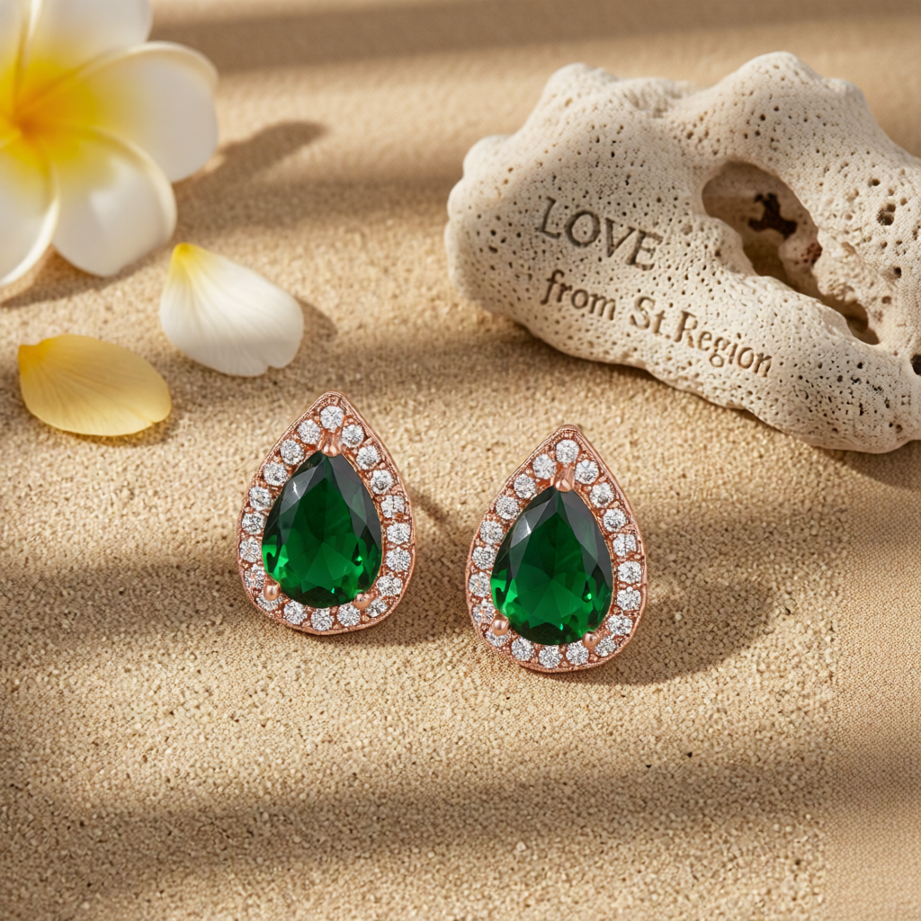 Green Crystal & Cubic Zirconia 18K Rose Gold-Plated Halo Teardrop Stud Earrings