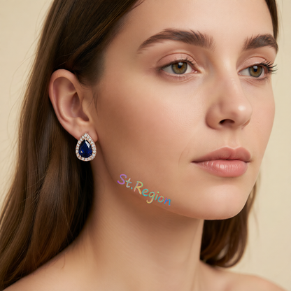 Navy Crystal & Cubic Zirconia 18K Rose Gold-Plated Halo Teardrop Stud Earrings