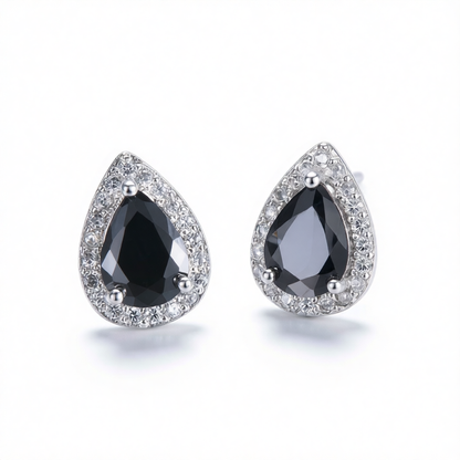 Black Crystal & Cubic Zirconia Silver-Plated Teardrop Cushion Stud Earrings