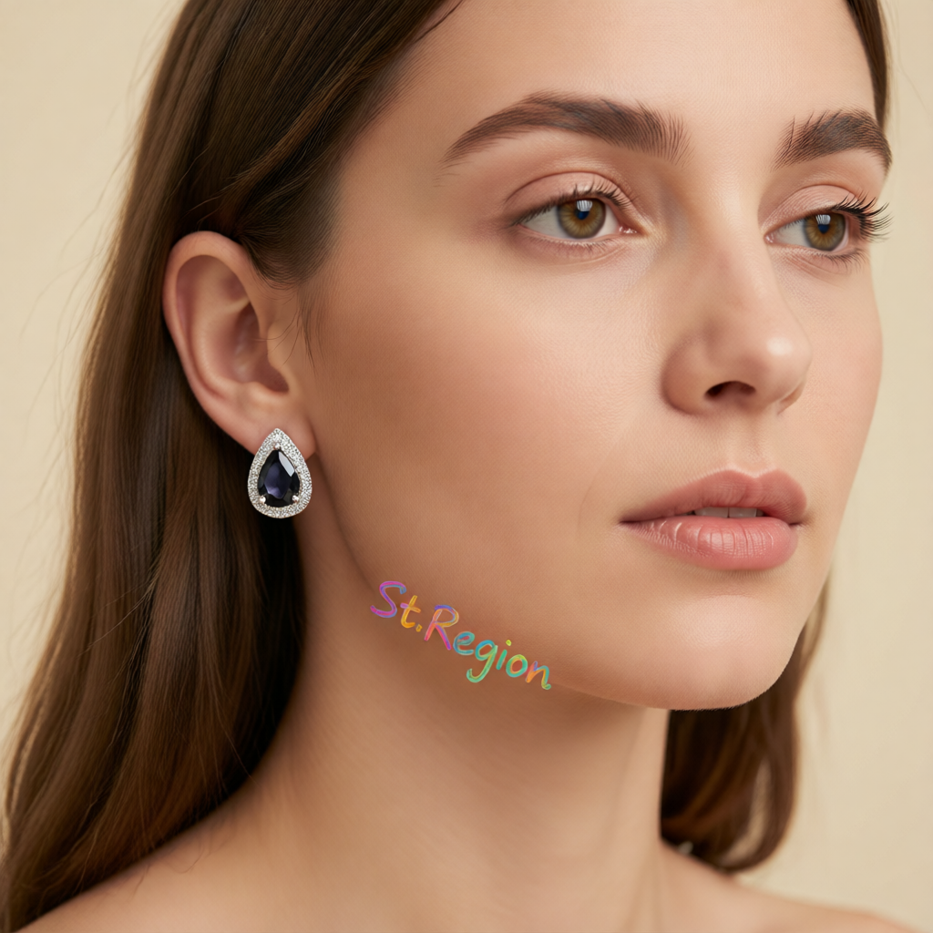 Black Crystal & Cubic Zirconia Silver-Plated Teardrop Cushion Stud Earrings