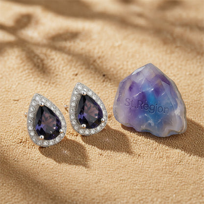 Black Crystal & Cubic Zirconia Silver-Plated Teardrop Cushion Stud Earrings
