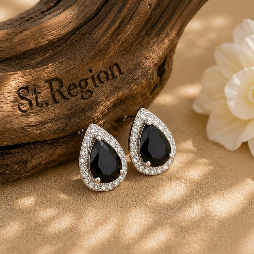Black Crystal & Cubic Zirconia Silver-Plated Teardrop Cushion Stud Earrings