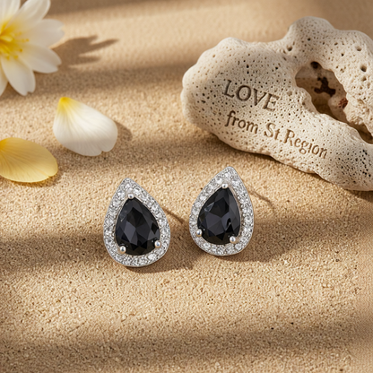 Black Crystal & Cubic Zirconia Silver-Plated Teardrop Cushion Stud Earrings