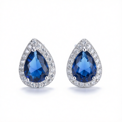 Blue Crystal & Cubic Zirconia Silver-Plated Teardrop Cushion Stud Earrings