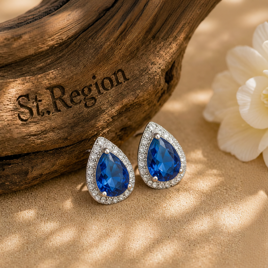 Blue Crystal & Cubic Zirconia Silver-Plated Teardrop Cushion Stud Earrings