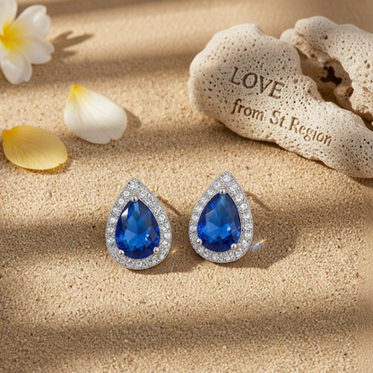 Blue Crystal & Cubic Zirconia Silver-Plated Teardrop Cushion Stud Earrings