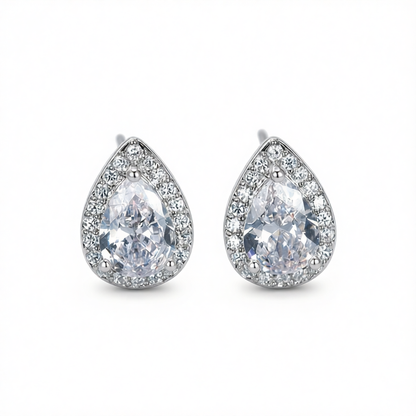 Clear Crystal & Cubic Zirconia Silver-Plated Teardrop Cushion Stud Earrings