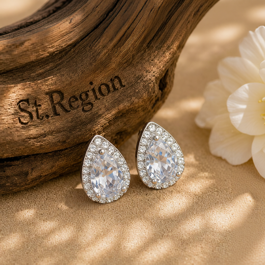 Clear Crystal & Cubic Zirconia Silver-Plated Teardrop Cushion Stud Earrings