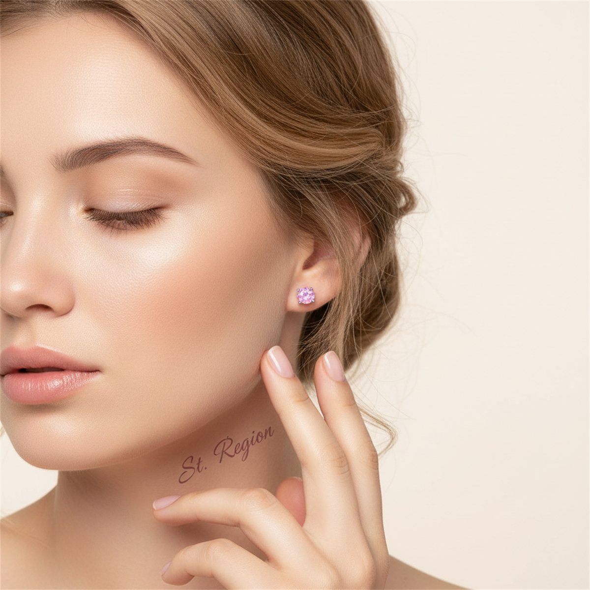 Purple Opal and Silver-Plated Round Stud Earrings, cubic zirconia stud earrings for women, everyday style, styled look