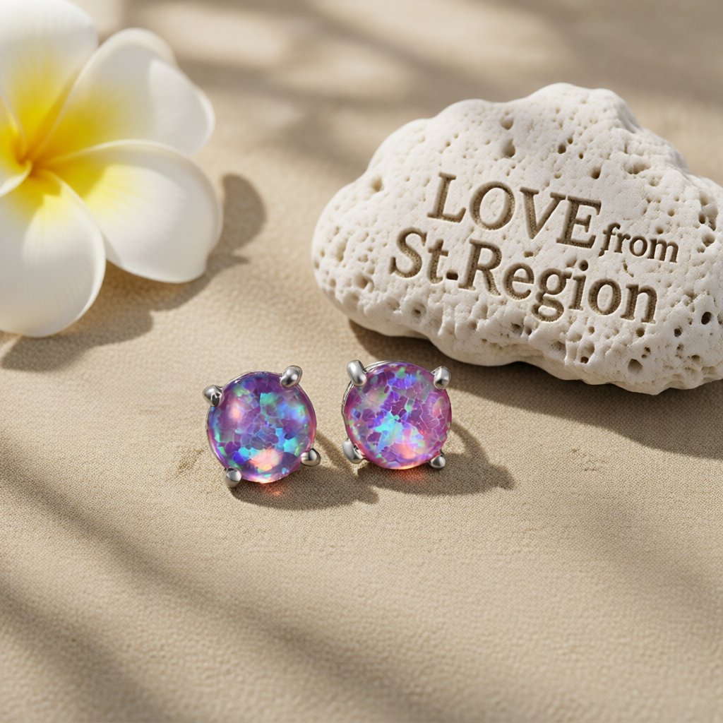 Purple Opal and Silver-Plated Round Stud Earrings, cubic zirconia stud earrings for women, everyday style, lifestyle look