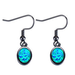 Blue Opal & Rhodium-Plated Oval Drop Earrings