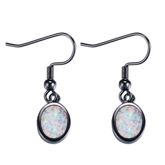 White Opal & Rhodium-Plated Oval Drop Earrings