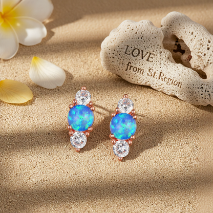 Blue Opal & Cubic Zirconia Stacked Round-Cut Stud Earrings
