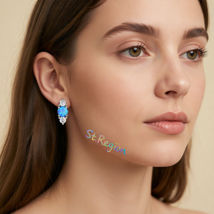 Blue Opal & Cubic Zirconia Silver-Plated Stacked Round-Cut Stud Earrings