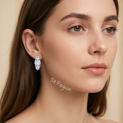 Opal & Cubic Zirconia Silver-Plated Stacked Round-Cut Stud Earrings
