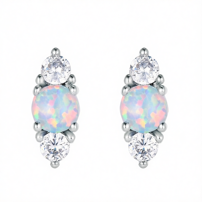 Opal & Cubic Zirconia Silver-Plated Stacked Round-Cut Stud Earrings