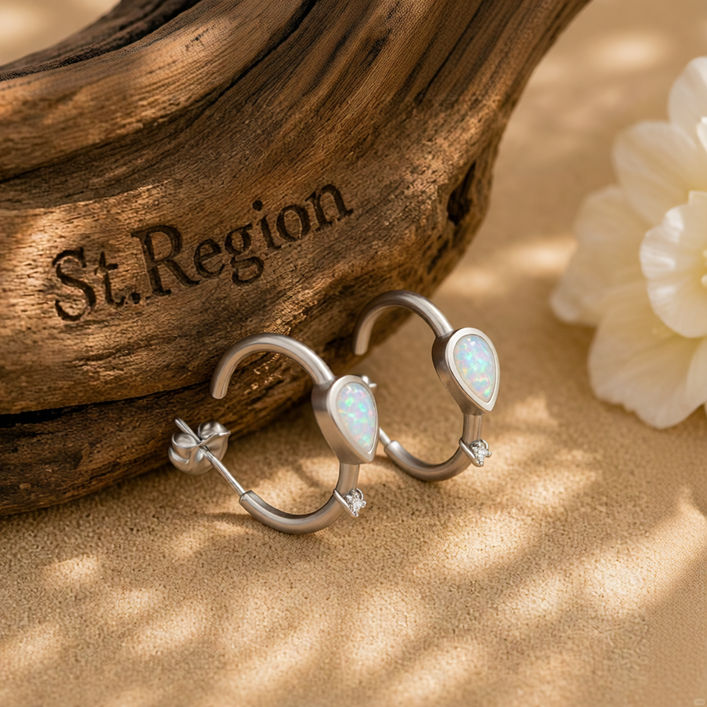 Opal & Cubic Zirconia Silver-Plated Pear-Cut Hoop Earrings
