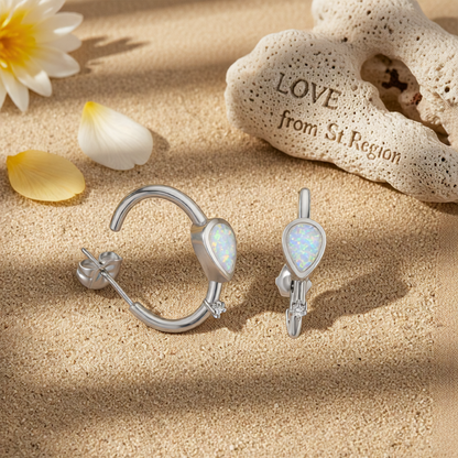 Opal & Cubic Zirconia Silver-Plated Pear-Cut Hoop Earrings
