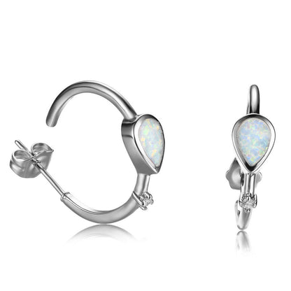 Opal & Cubic Zirconia Silver-Plated Pear-Cut Hoop Earrings