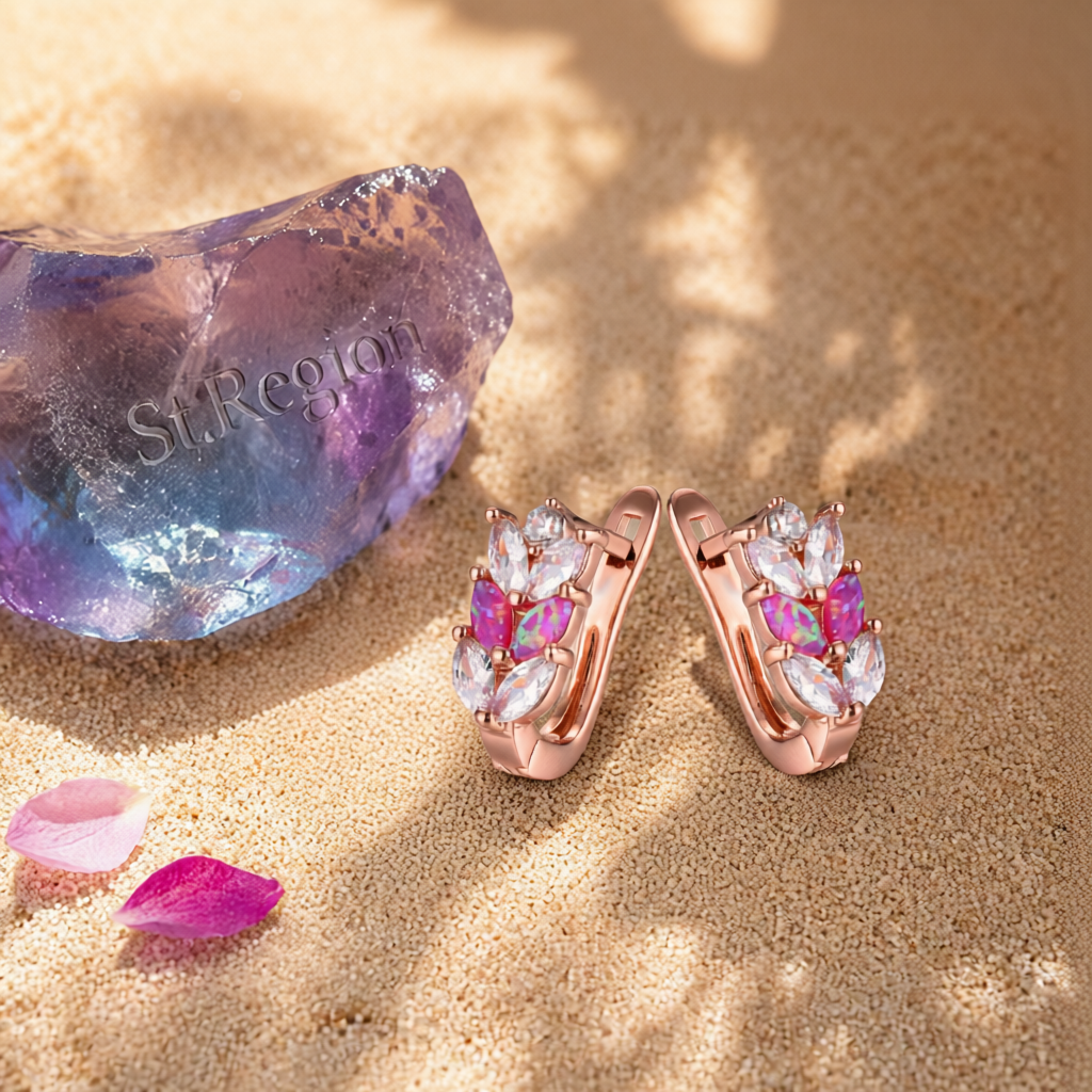 Cubic Zirconia & Purple Opal Leverback Earrings