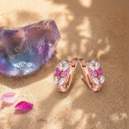 Cubic Zirconia & Purple Opal Leverback Earrings