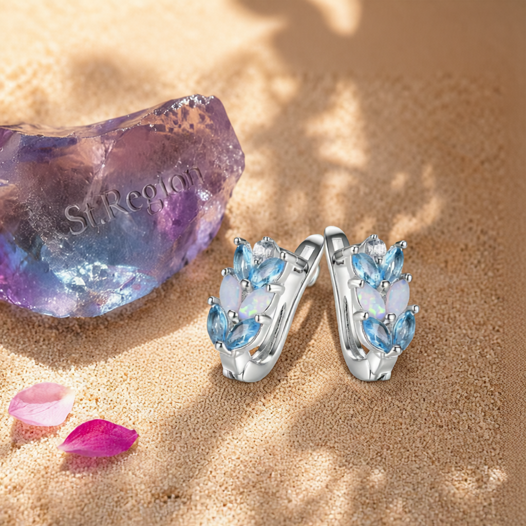 Opal & Crystal Silver-Plated Leverback Earrings