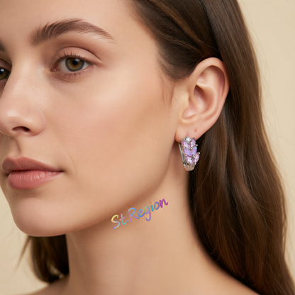 Pink Opal & Crystal Silver-Plated Leverback Earrings
