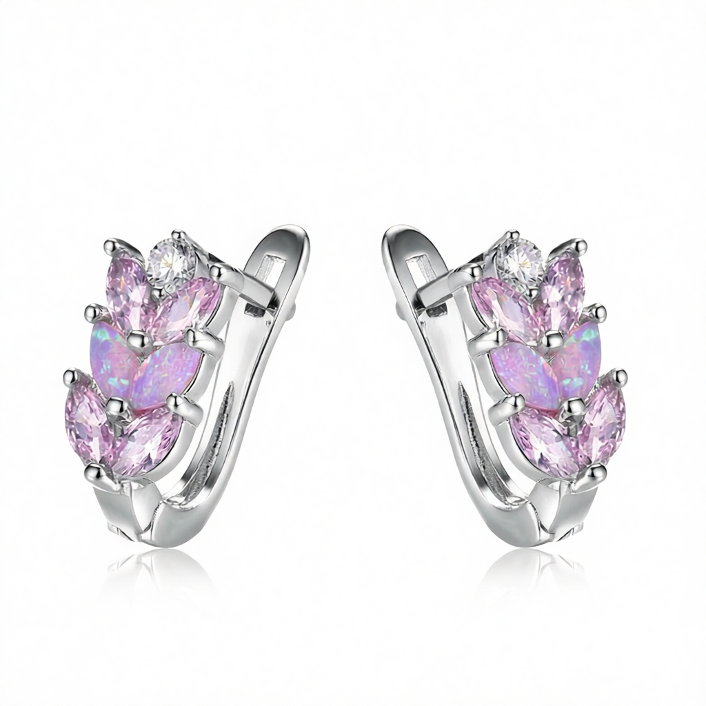 Pink Opal & Crystal Silver-Plated Leverback Earrings