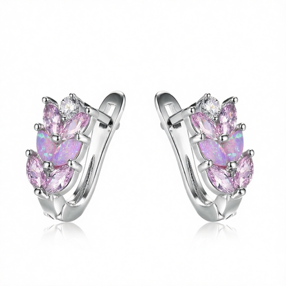 Pink Opal & Crystal Silver-Plated Leverback Earrings