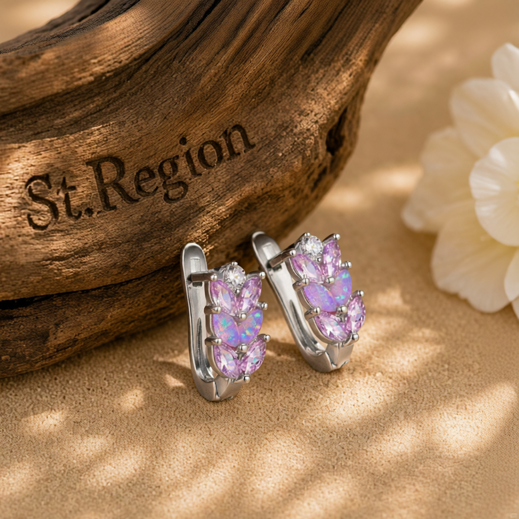 Pink Opal & Crystal Silver-Plated Leverback Earrings