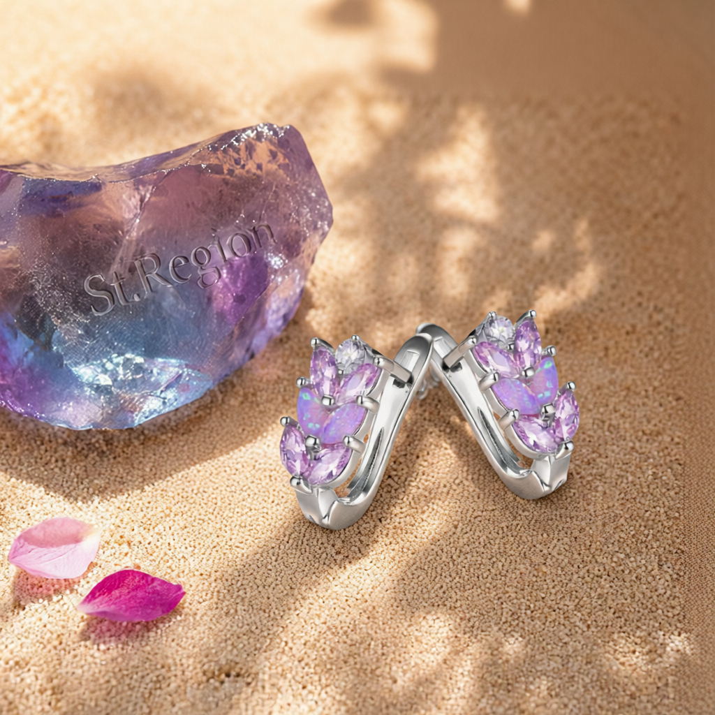 Pink Opal & Crystal Silver-Plated Leverback Earrings