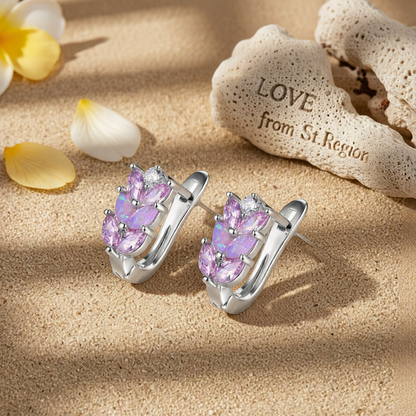Pink Opal & Crystal Silver-Plated Leverback Earrings