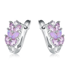 Pink Opal & Crystal Silver-Plated Leverback Earrings