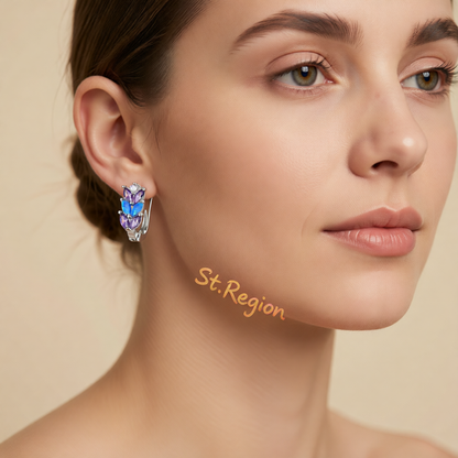 Purple Crystal & Blue Opal Silver-Plated Leverback Earrings
