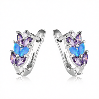 Purple Crystal & Blue Opal Silver-Plated Leverback Earrings