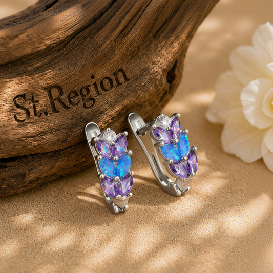 Purple Crystal & Blue Opal Silver-Plated Leverback Earrings