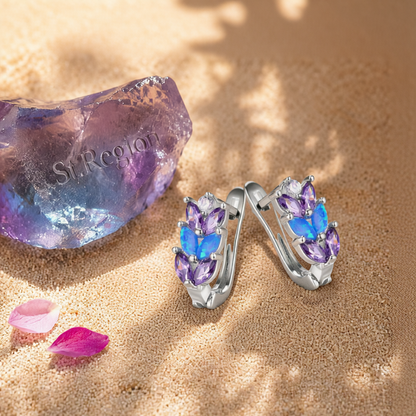 Purple Crystal & Blue Opal Silver-Plated Leverback Earrings