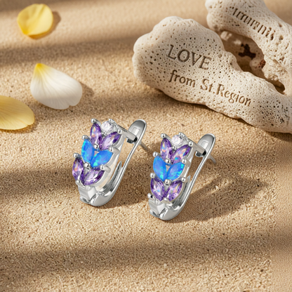 Purple Crystal & Blue Opal Silver-Plated Leverback Earrings