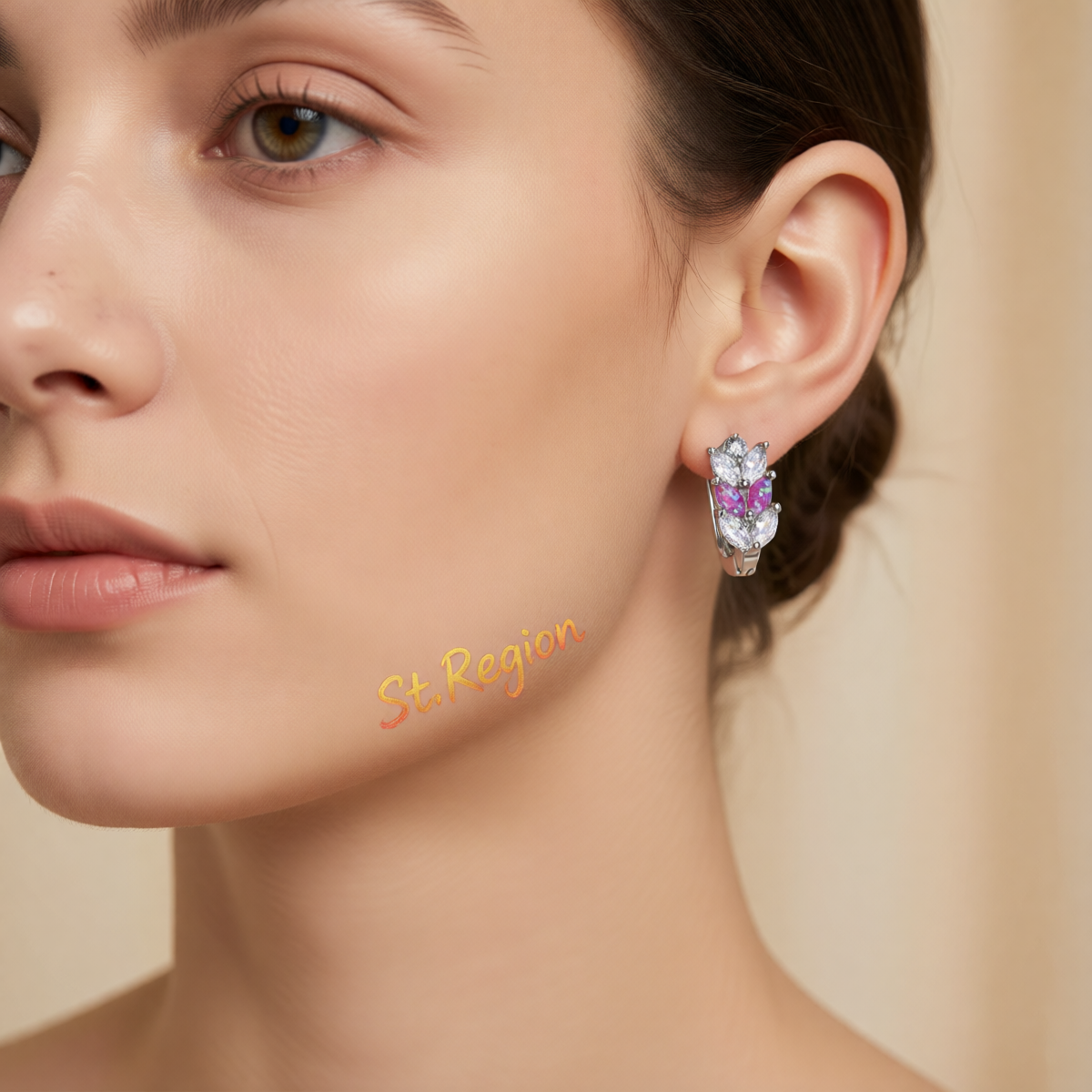 Cubic Zirconia & Purple Opal Silver-Plated Leverback Earrings