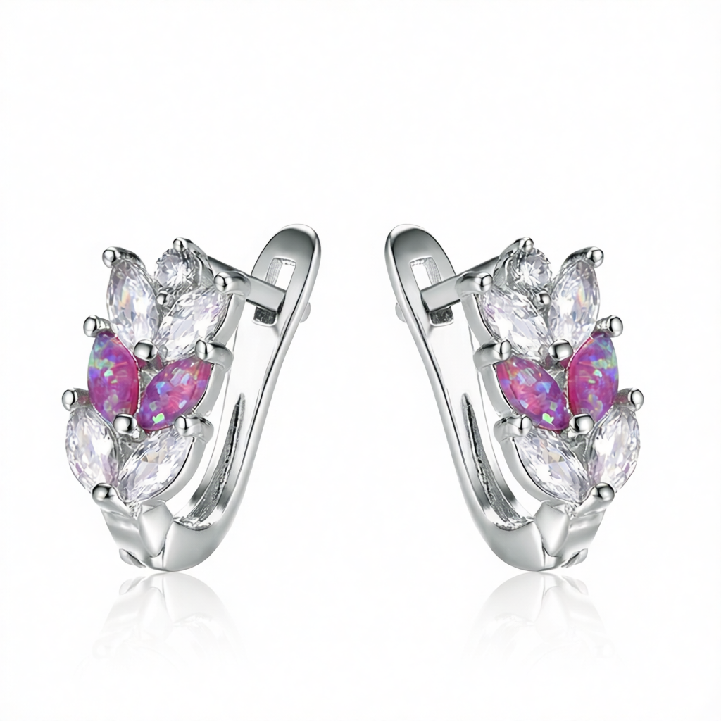 Cubic Zirconia & Purple Opal Silver-Plated Leverback Earrings