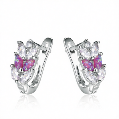 Cubic Zirconia & Purple Opal Silver-Plated Leverback Earrings