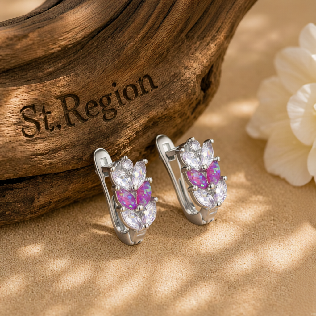 Cubic Zirconia & Purple Opal Silver-Plated Leverback Earrings