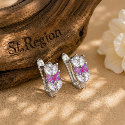 Cubic Zirconia & Purple Opal Silver-Plated Leverback Earrings
