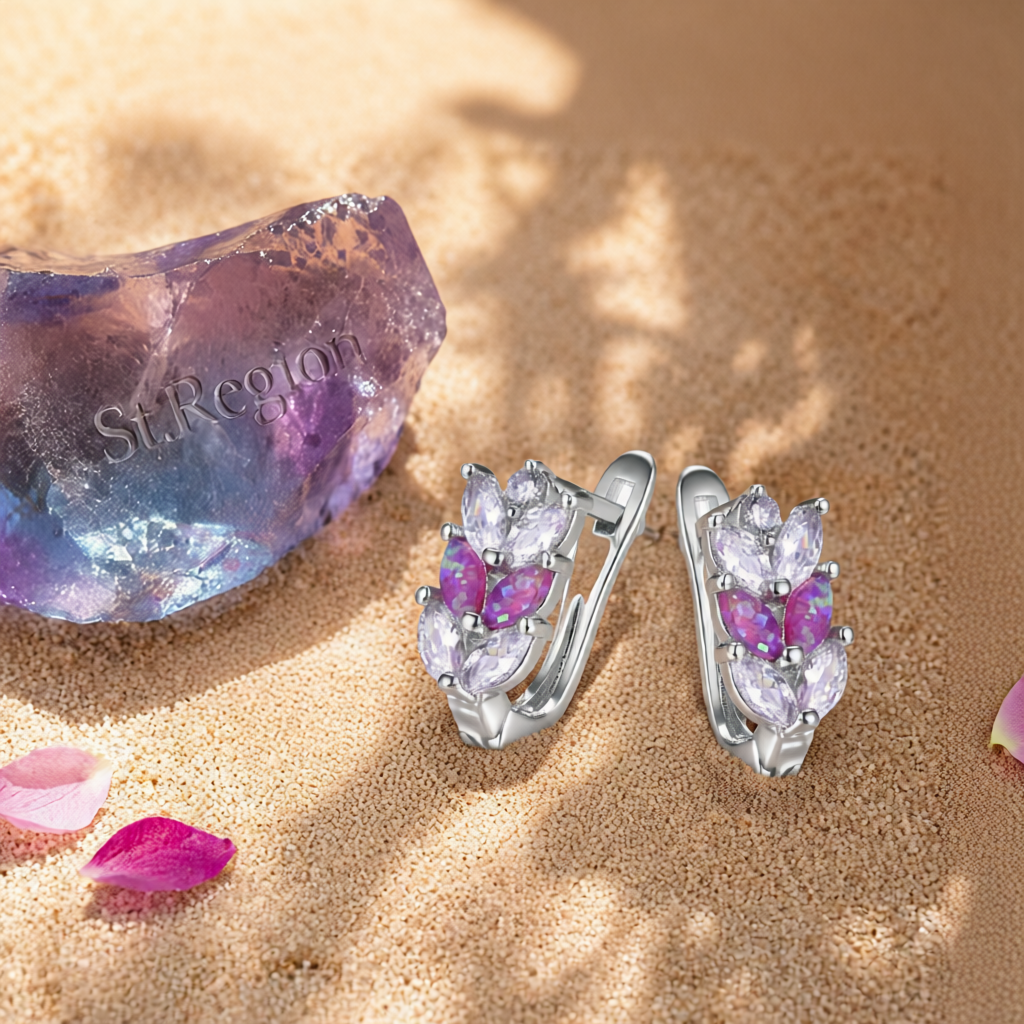 Cubic Zirconia & Purple Opal Silver-Plated Leverback Earrings