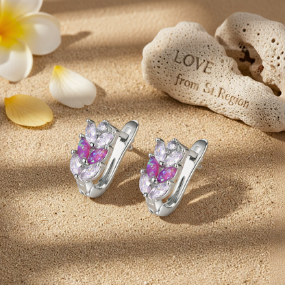 Cubic Zirconia & Purple Opal Silver-Plated Leverback Earrings