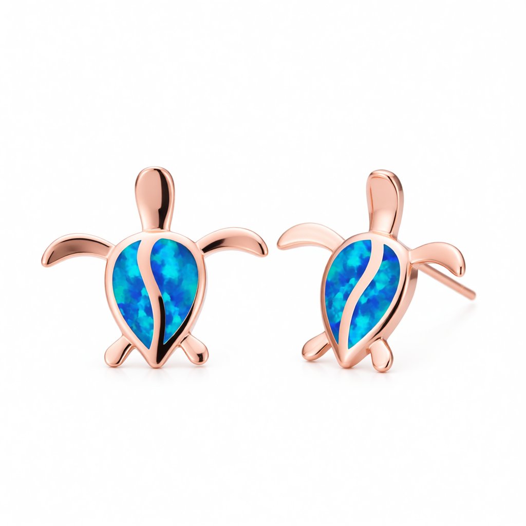 Blue Opal and 18K Rose Gold-Plated Turtle Stud Earrings, rose gold stud earrings for women, side view