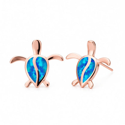 Blue Opal and 18K Rose Gold-Plated Turtle Stud Earrings, rose gold stud earrings for women, side view